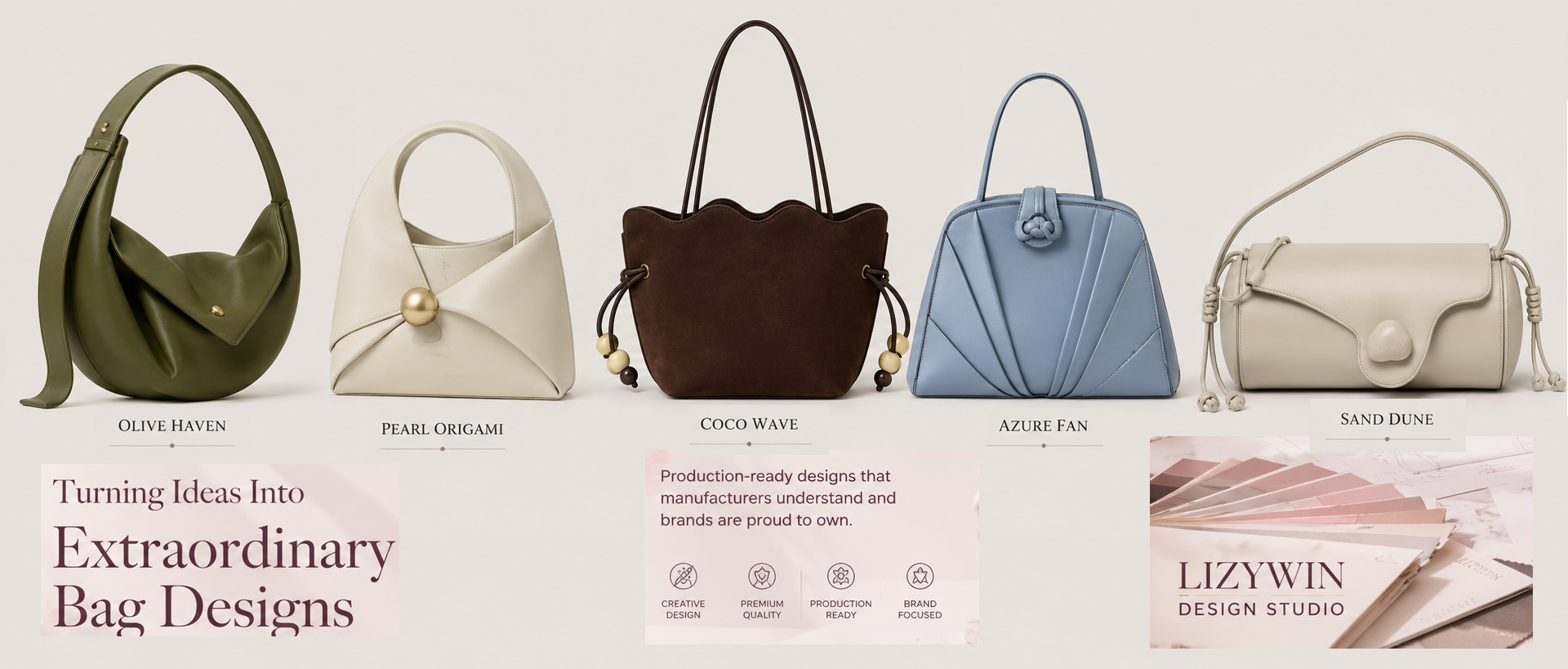 LIZYWIN CUSTOM DESIGNER BAGS - Front views
